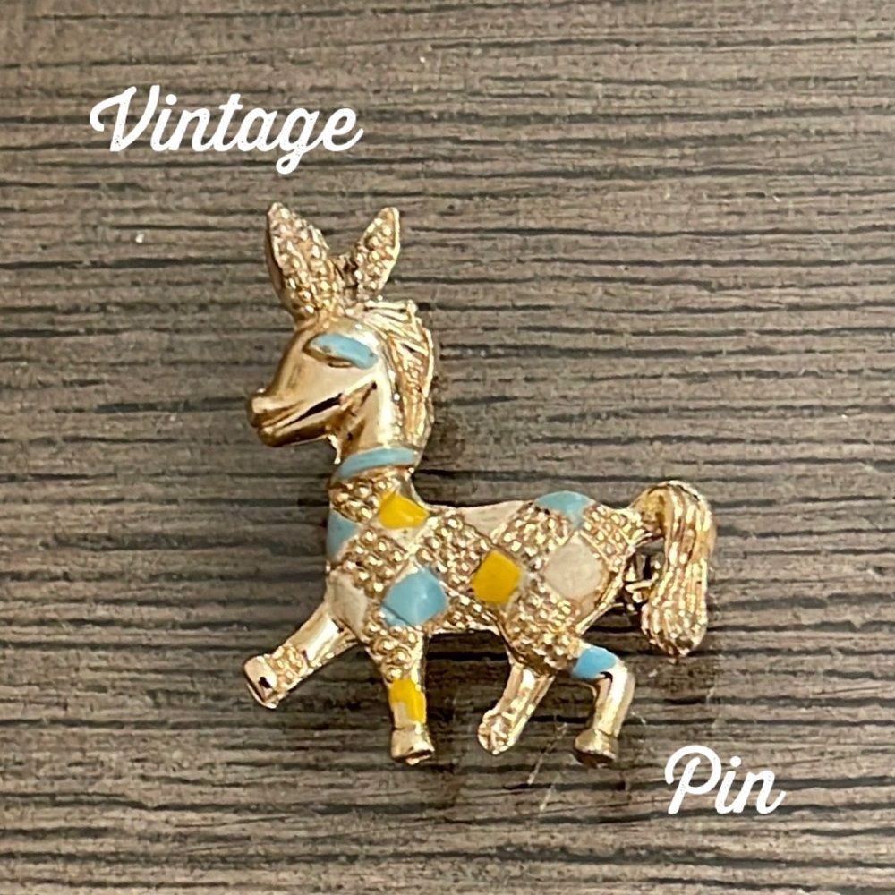 Vintage Donkey Harlequin Pattern Enamel Pin